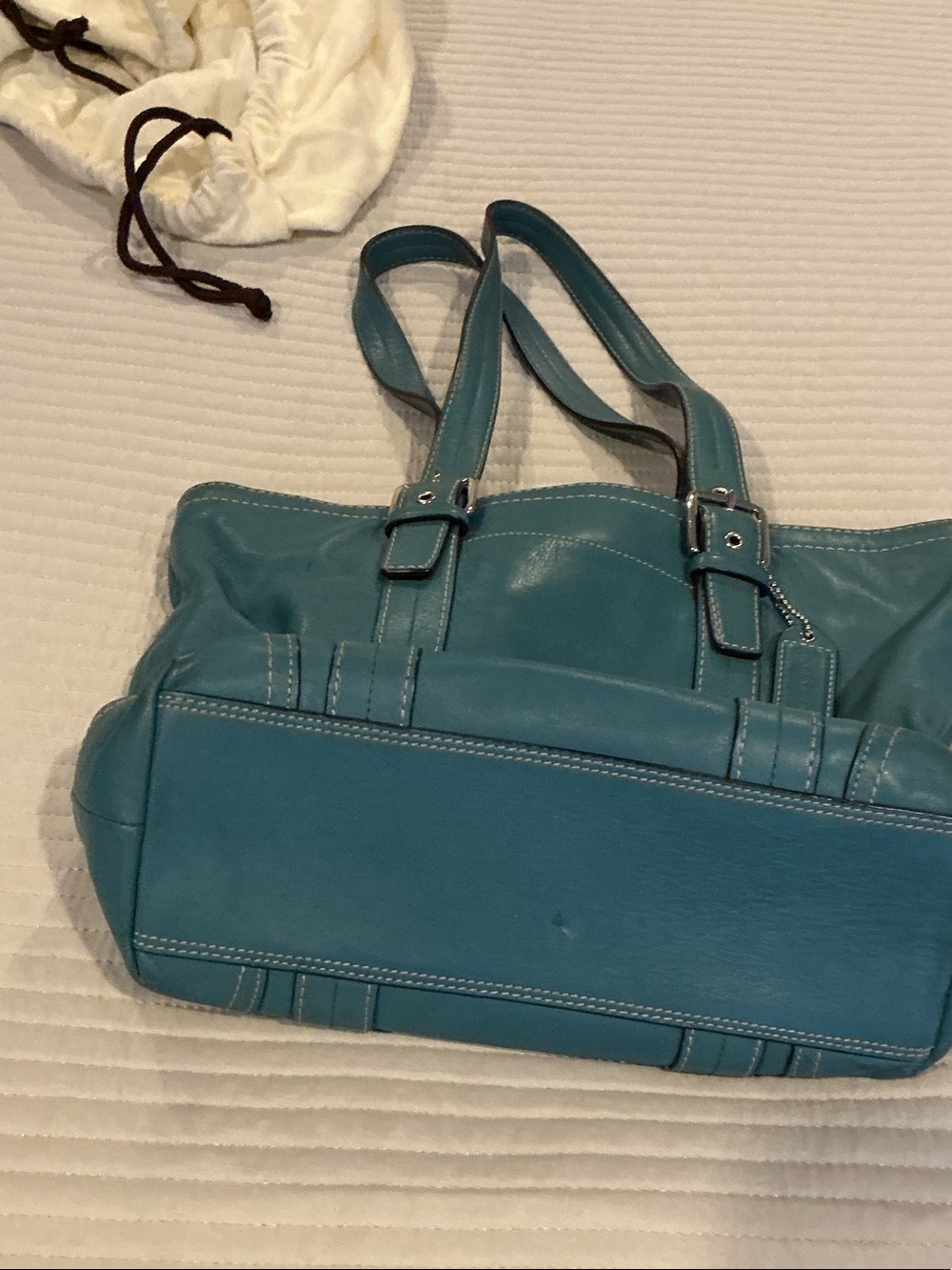 Coach Teal Leather Double-Handle Tote